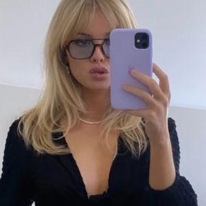 Blue lens with orange tortoise detailing